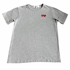 Comme Des Garcons Women’s Double Heart Logo T Shirt Sz XL Heather Grey CDG Play